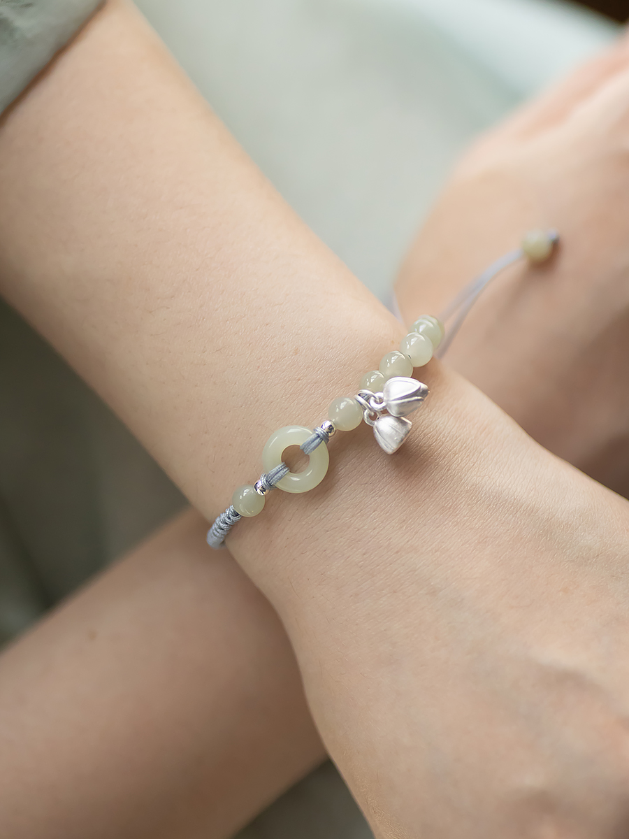 Exquisite Woven Jade and Silver Bracelet - Light Luxury Women's Jewelry, Two Worlds Joy and Peace Design, Niche Fashion Accessory Exquisite Woven Jade and Silver Bracelet - Light Luxury Women's Jewelry, Two Worlds Joy and Peace Design, Niche Fashion Accessory