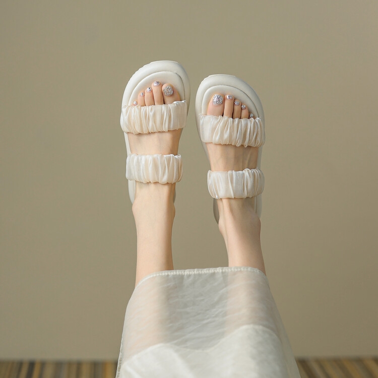 Fairy-Style Flat Sandals for Women - Silk One-Strap Genuine Leather Thick-Soled Slip-On Summer Slippers Fairy-Style Flat Sandals for Women - Silk One-Strap Genuine Leather Thick-Soled Slip-On Summer Slippers