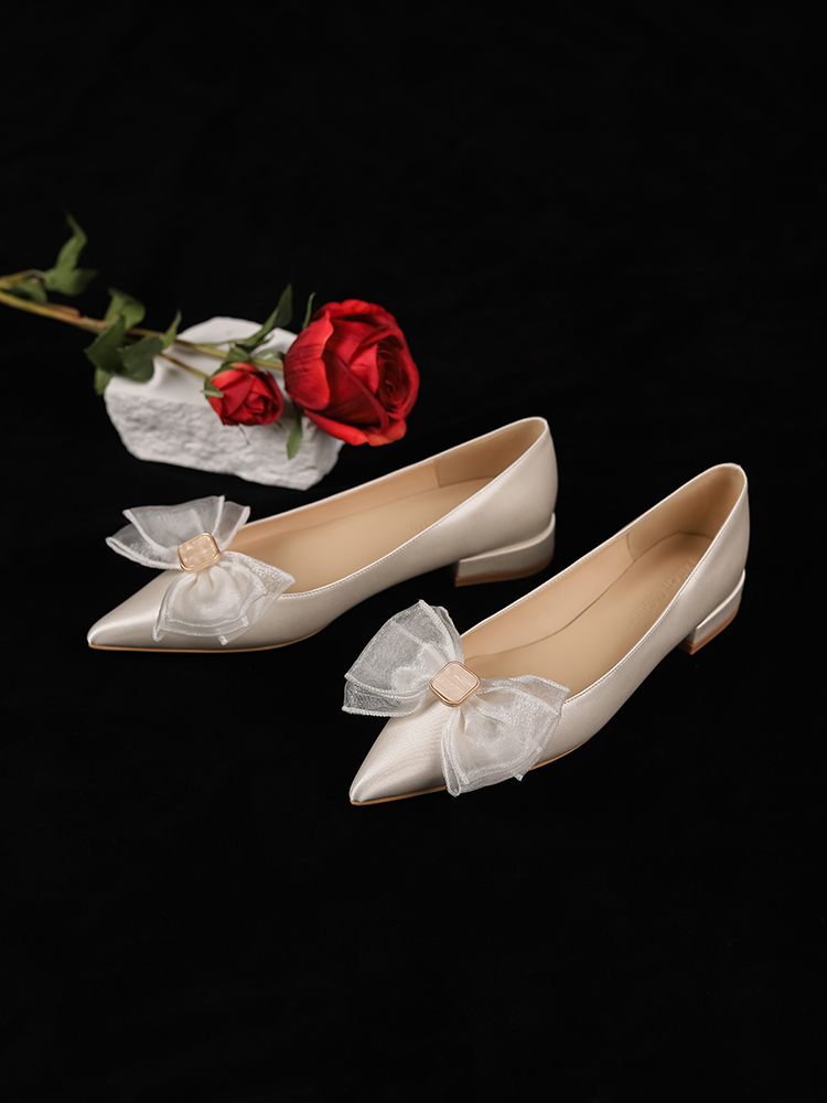 Fairy Style Wedding Shoes for Brides - Comfortable Bow-Detail Princess Flats, Plus Size Options for Daily Wear and Bridesmaids