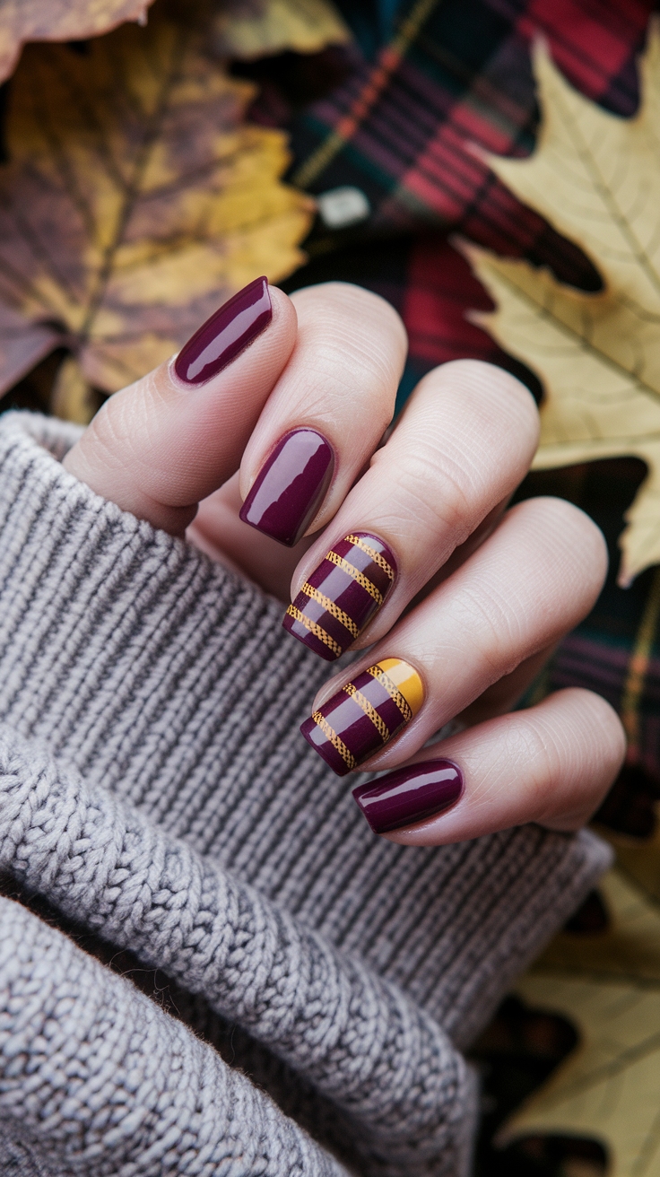 fall plaid nail designs outfit idea