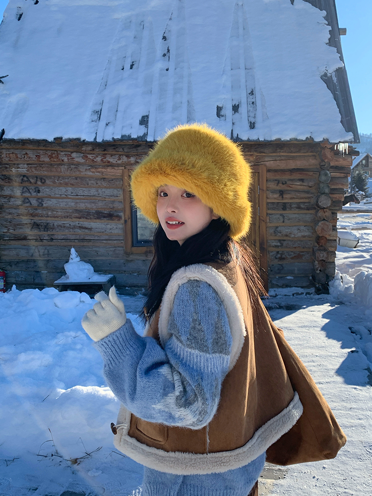 Faux Fur Mink Fisherman Hat for Women - Autumn Winter Plush Lei Feng Style, Face-Slimming Design, Trendy Streetwear Accessory Faux Fur Mink Fisherman Hat for Women - Autumn Winter Plush Lei Feng Style, Face-Slimming Design, Trendy Streetwear Accessory