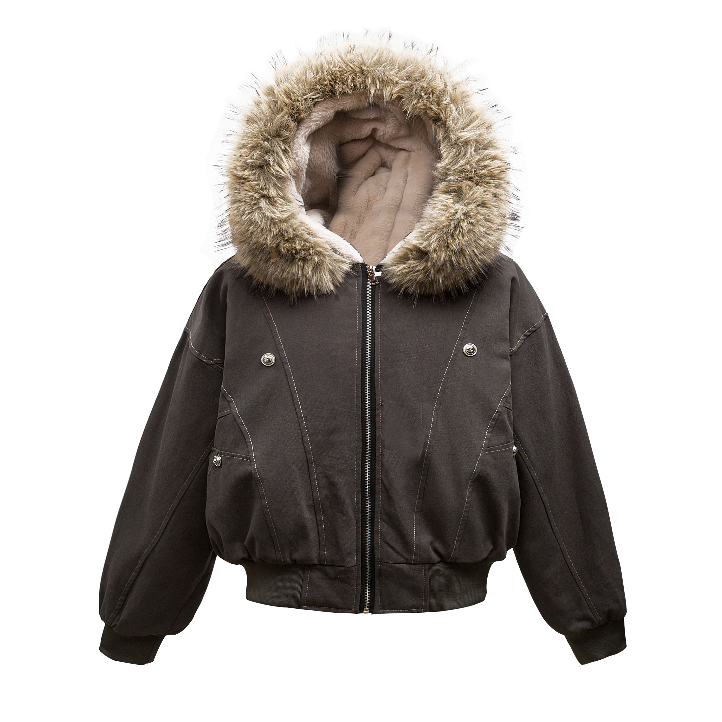 Faux Rabbit Fur Hooded Cotton Jacket - National Trend Short Wide Parka for a Chic Amoeba Look Faux Rabbit Fur Hooded Cotton Jacket - National Trend Short Wide Parka for a Chic Amoeba Look