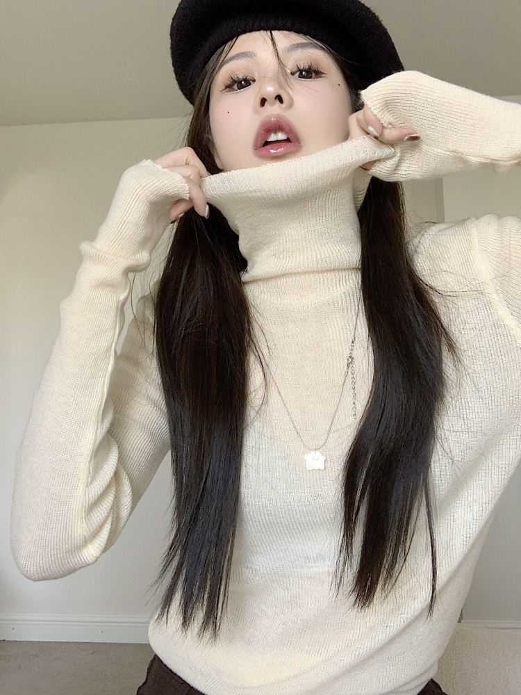 Fitted Purple Sweater with Pile Collar, Women's High-Neck Knitted Top for Autumn/Winter, Sweet and Spicy Fashion Essential Fitted Purple Sweater with Pile Collar, Women's High-Neck Knitted Top for Autumn/Winter, Sweet and Spicy Fashion Essential