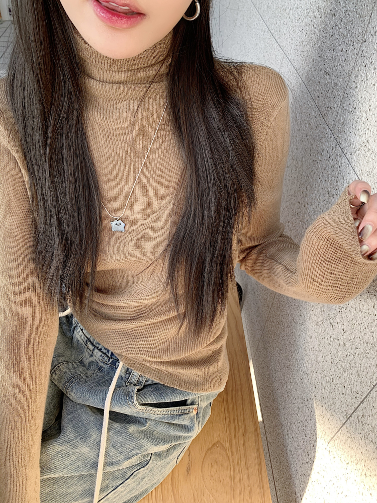 Fitted Purple Sweater with Pile Collar, Women's High-Neck Knitted Top for Autumn/Winter, Sweet and Spicy Fashion Essential Fitted Purple Sweater with Pile Collar, Women's High-Neck Knitted Top for Autumn/Winter, Sweet and Spicy Fashion Essential