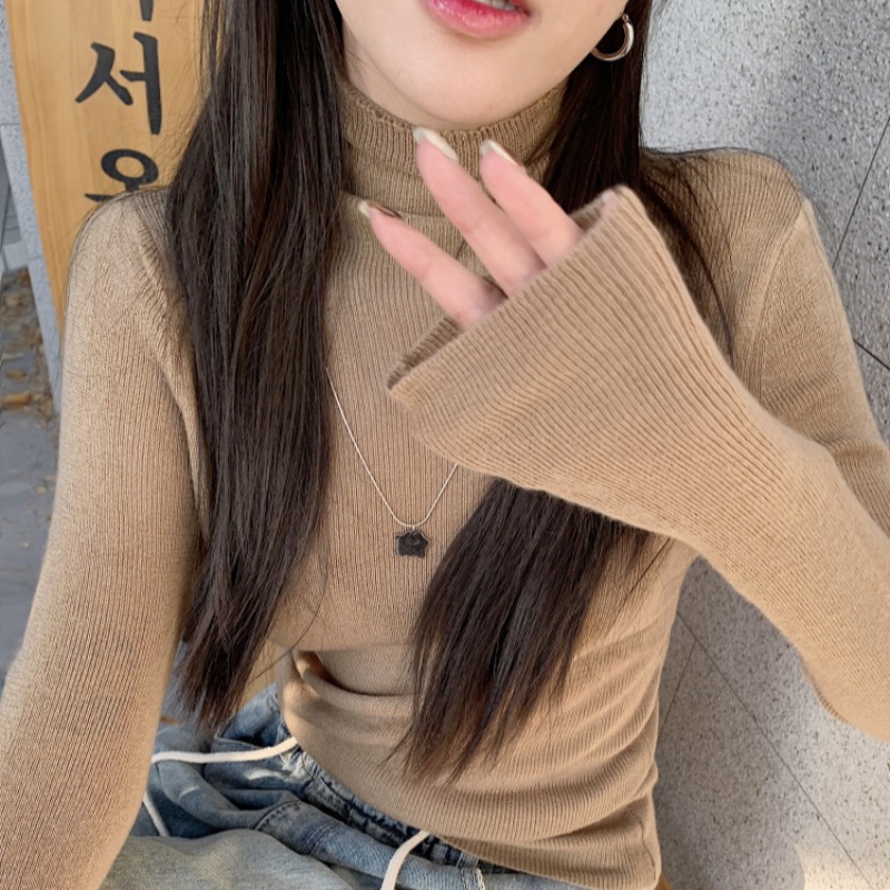 Fitted Purple Sweater with Pile Collar, Women's High-Neck Knitted Top for Autumn/Winter, Sweet and Spicy Fashion Essential Fitted Purple Sweater with Pile Collar, Women's High-Neck Knitted Top for Autumn/Winter, Sweet and Spicy Fashion Essential