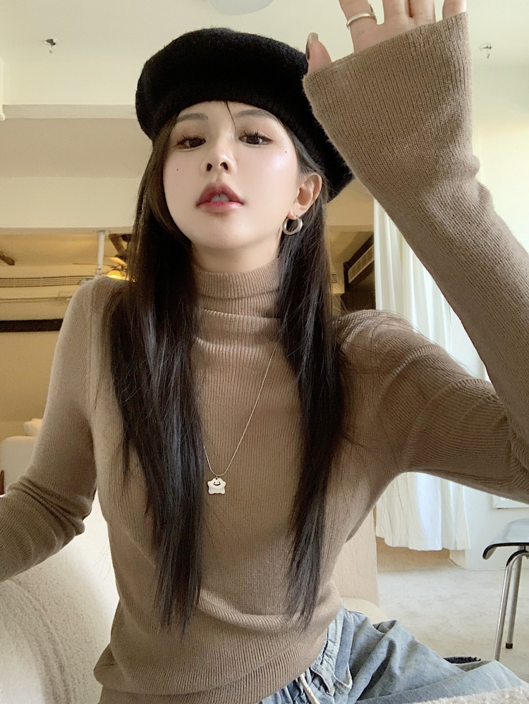 Fitted Purple Sweater with Pile Collar, Women's High-Neck Knitted Top for Autumn/Winter, Sweet and Spicy Fashion Essential Fitted Purple Sweater with Pile Collar, Women's High-Neck Knitted Top for Autumn/Winter, Sweet and Spicy Fashion Essential