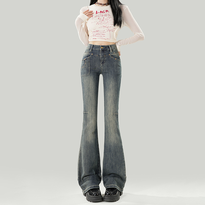 Flared High-Waisted Fleece-Lined Jeans for Women - Retro Autumn/Winter 2025 Slim Fit Bell-Bottoms