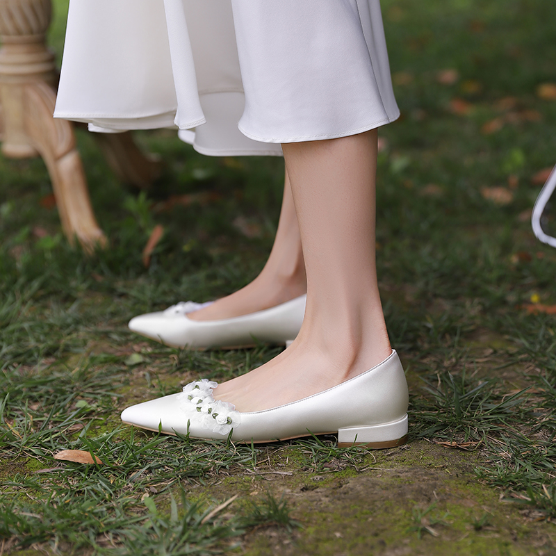 Flat Wedding Shoes with Forest-Style Floral Design, Low-Heeled Fairy Shoes for Brides & Bridesmaids, Plus Size for Everyday Wear