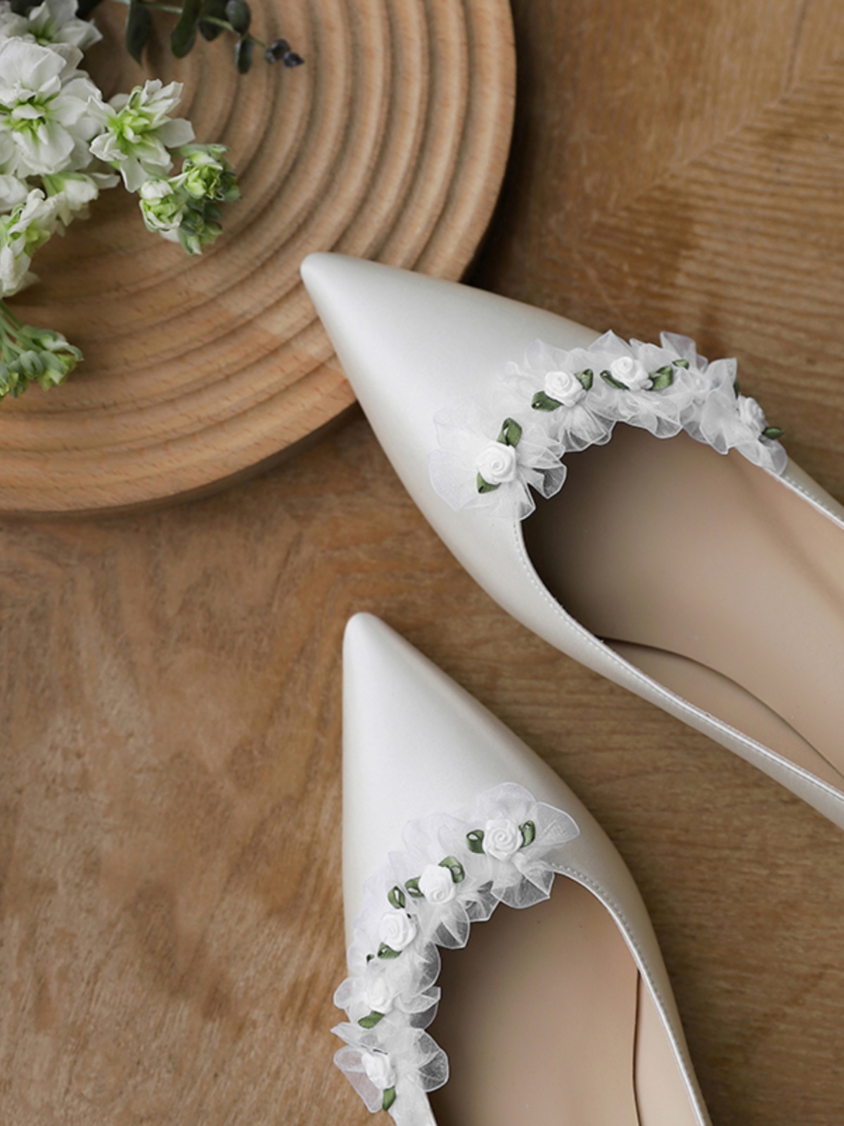 Flat Wedding Shoes with Forest-Style Floral Design, Low-Heeled Fairy Shoes for Brides & Bridesmaids, Plus Size for Everyday Wear Flat Wedding Shoes with Forest-Style Floral Design, Low-Heeled Fairy Shoes for Brides & Bridesmaids, Plus Size for Everyday Wear