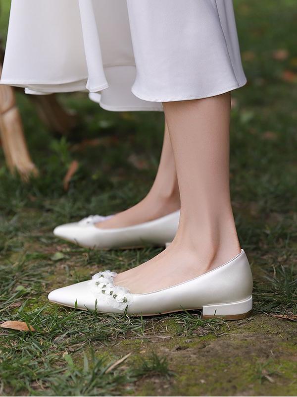 Flat Wedding Shoes with Forest-Style Floral Design, Low-Heeled Fairy Shoes for Brides & Bridesmaids, Plus Size for Everyday Wear Flat Wedding Shoes with Forest-Style Floral Design, Low-Heeled Fairy Shoes for Brides & Bridesmaids, Plus Size for Everyday Wear