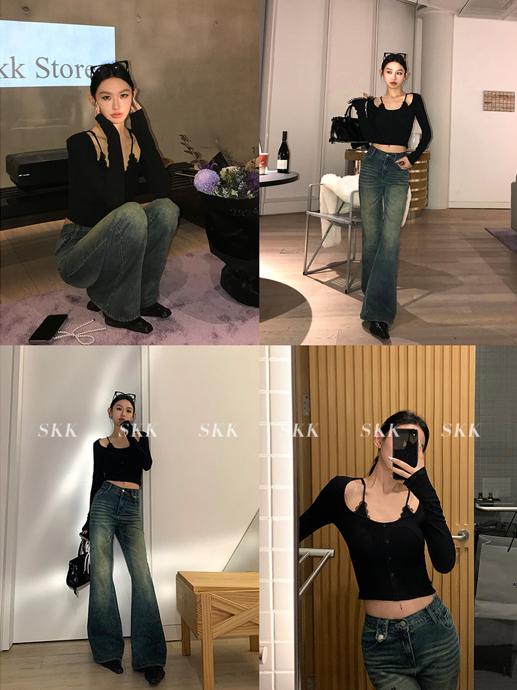 Flirty Precision Sniper Lace Splicing Long Sleeve Top - Exquisite Fake Two-Piece Design, Korean Style Spring Shirt for Women Flirty Precision Sniper Lace Splicing Long Sleeve Top - Exquisite Fake Two-Piece Design, Korean Style Spring Shirt for Women