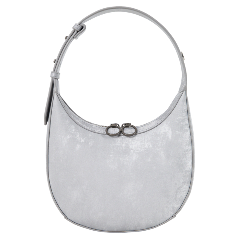 Floating Light Gold Eggshell Crescent Bag in Satin Velvet and Cowhide - National Style, 2 Colors - Chic Y2K Fashion Accessory