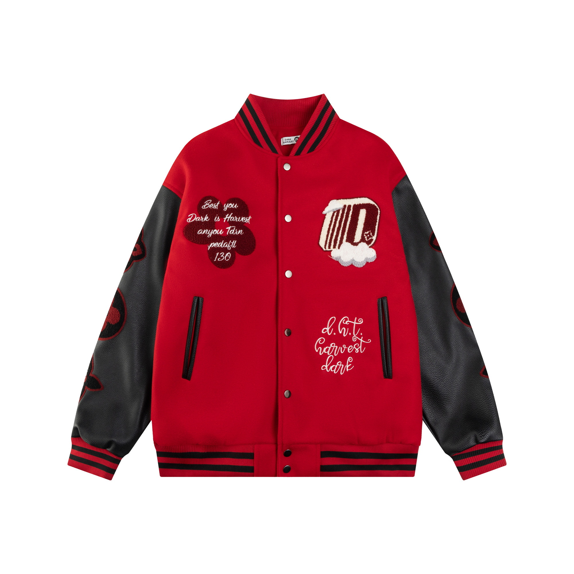 Flocked Embroidery Cloud Letter Baseball Jacket - Spring American Streetwear Coat in National Trend Style Flocked Embroidery Cloud Letter Baseball Jacket - Spring American Streetwear Coat in National Trend Style