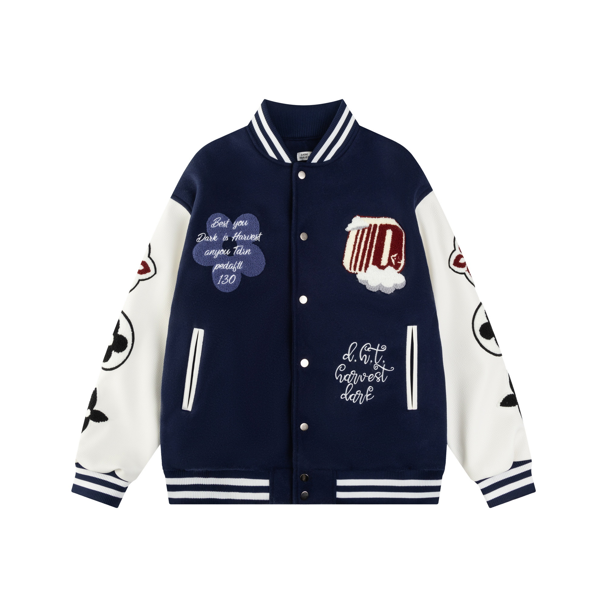 Flocked Embroidery Cloud Letter Baseball Jacket - Spring American Streetwear Coat in National Trend Style