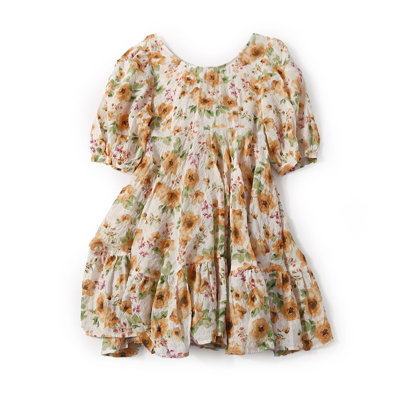 Floral Backless Dress with Bow Decoration - Summer Round Neck Age-Reducing Style, European Fashion, Perfect for 90s & Y2K Inspired Looks Floral Backless Dress with Bow Decoration - Summer Round Neck Age-Reducing Style, European Fashion, Perfect for 90s & Y2K Inspired Looks