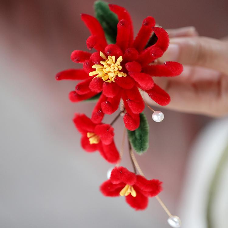 Floral Chrysanthemum Hair Clip - Imitation Velvet Hanfu Back Headpiece for Women - Autumn Winter 2025 Fashion Accessory
