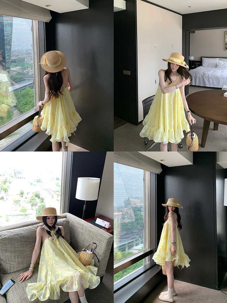Floral Embroidered Cami Dress with Asymmetrical Shoulder, Flowing Ribbons, Ruffle Hem, and Puff Skirt - Perfect for Music Festivals and Y2K Style Floral Embroidered Cami Dress with Asymmetrical Shoulder, Flowing Ribbons, Ruffle Hem, and Puff Skirt - Perfect for Music Festivals and Y2K Style
