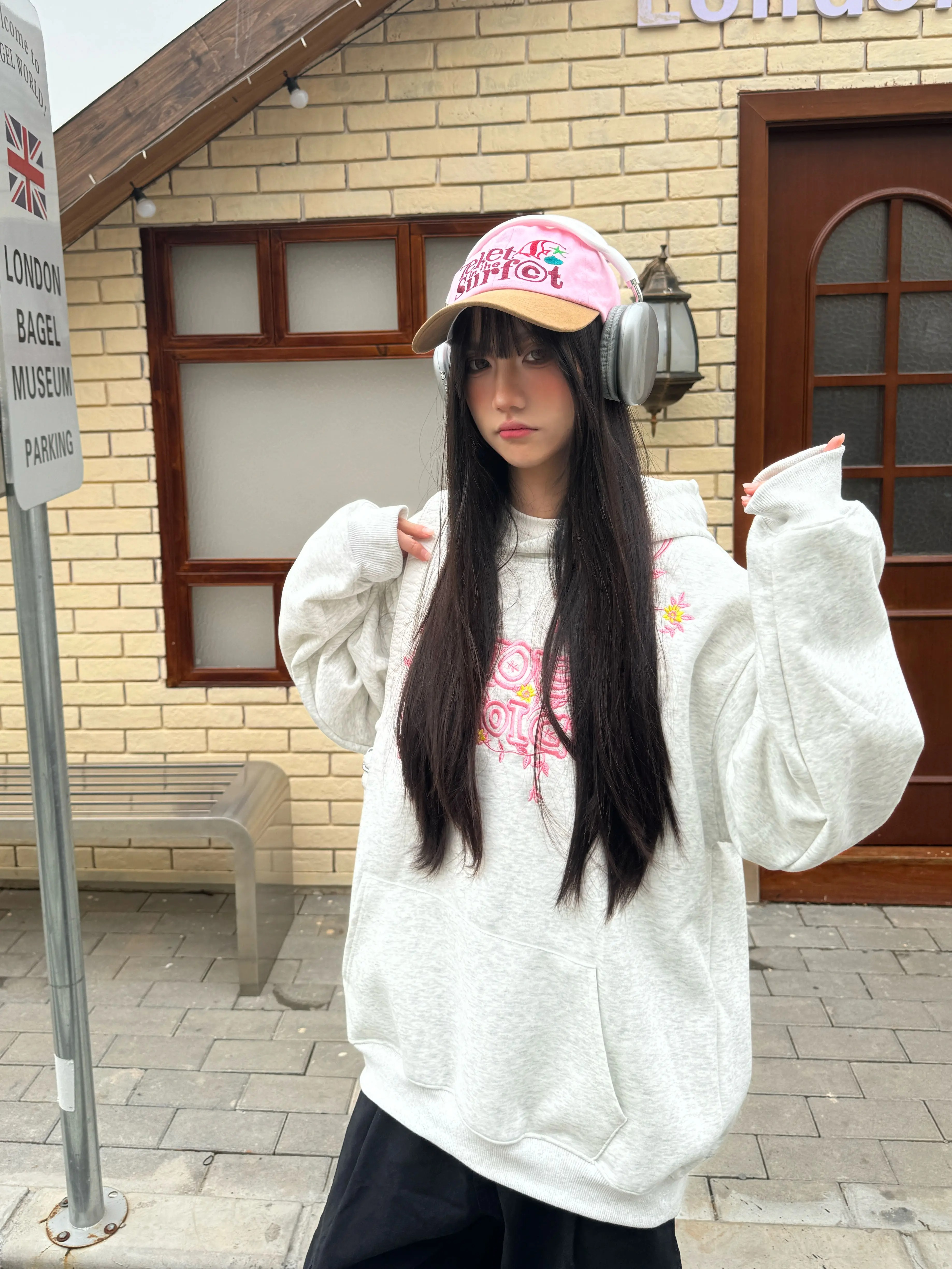 Floral Embroidery Hoodie for Women - Loose Casual Sweatshirt, Spring Style, National Trend, 90s Inspired American Fashion Floral Embroidery Hoodie for Women - Loose Casual Sweatshirt, Spring Style, National Trend, 90s Inspired American Fashion