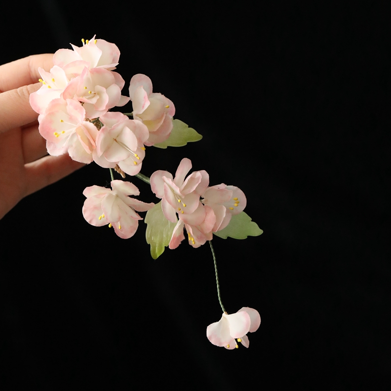 Floral Hairpin Headpiece for Hanfu Costume, Pastel Silk Flowers, Ethereal Tang Style Hair Ornament for Girls, Ancient Style Updo Accessory