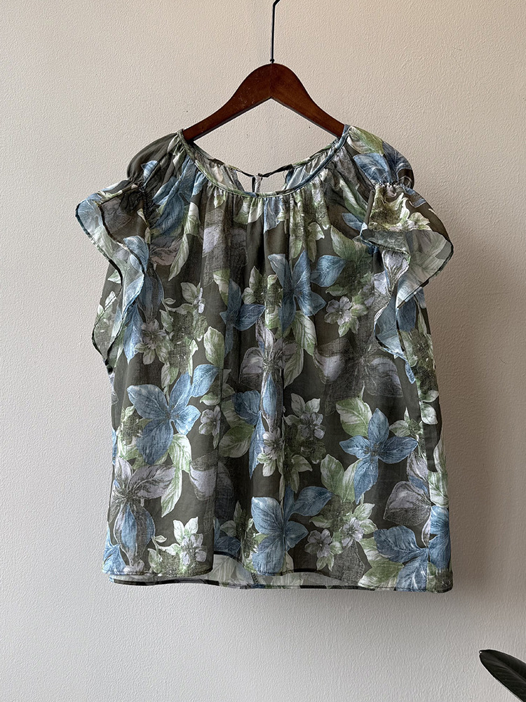 Floral Ruffled Short-Sleeve Doll Shirt for Women - 2025 Summer Loose Fit, Sun Protection, Aristocratic Style, Trendy Fashion Top Floral Ruffled Short-Sleeve Doll Shirt for Women - 2025 Summer Loose Fit, Sun Protection, Aristocratic Style, Trendy Fashion Top