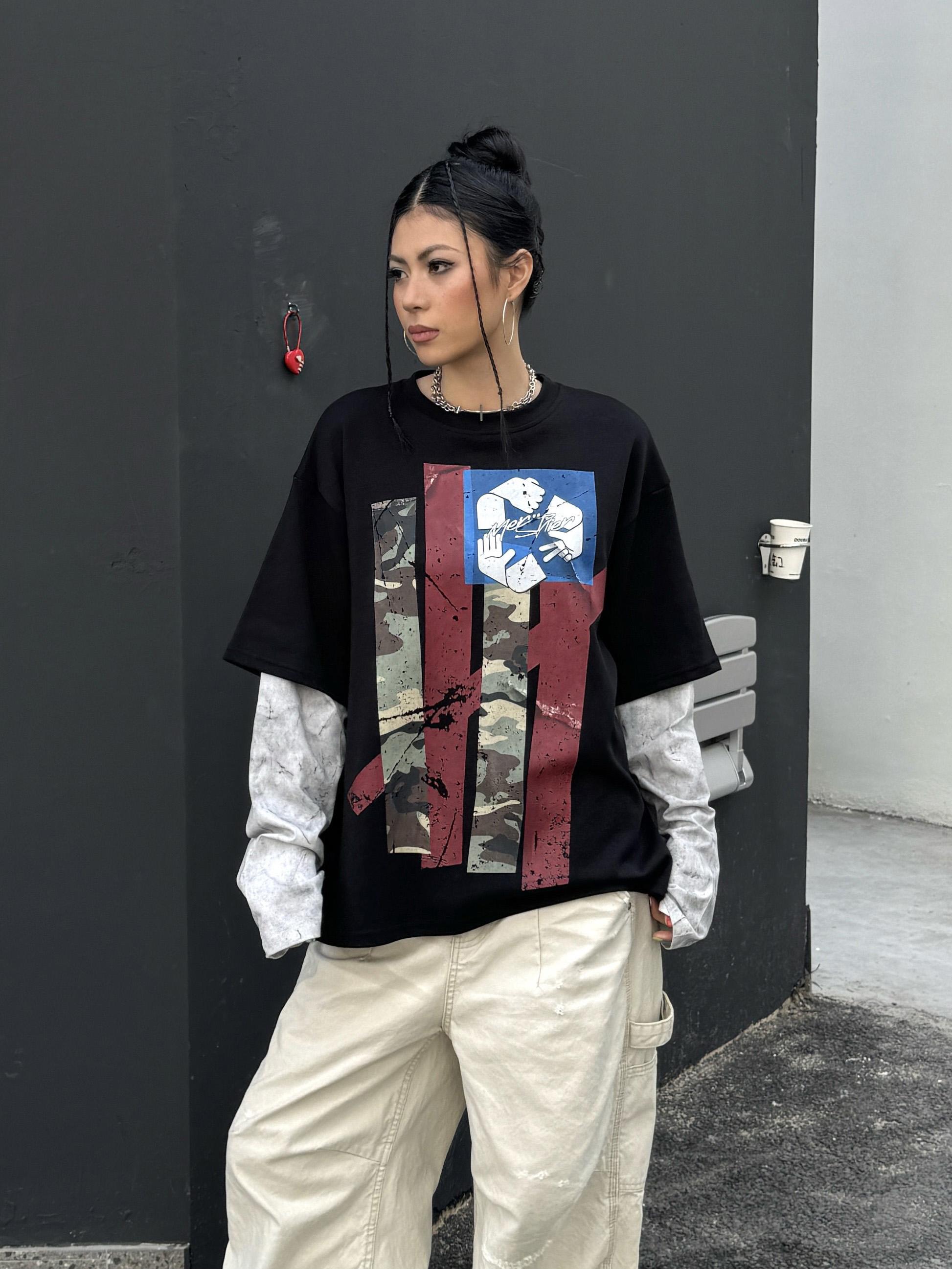 Floral Spliced Long Sleeve T-Shirt - Vintage-Inspired Loose Round Neck Top for 90s Street Style & Y2K Fashion