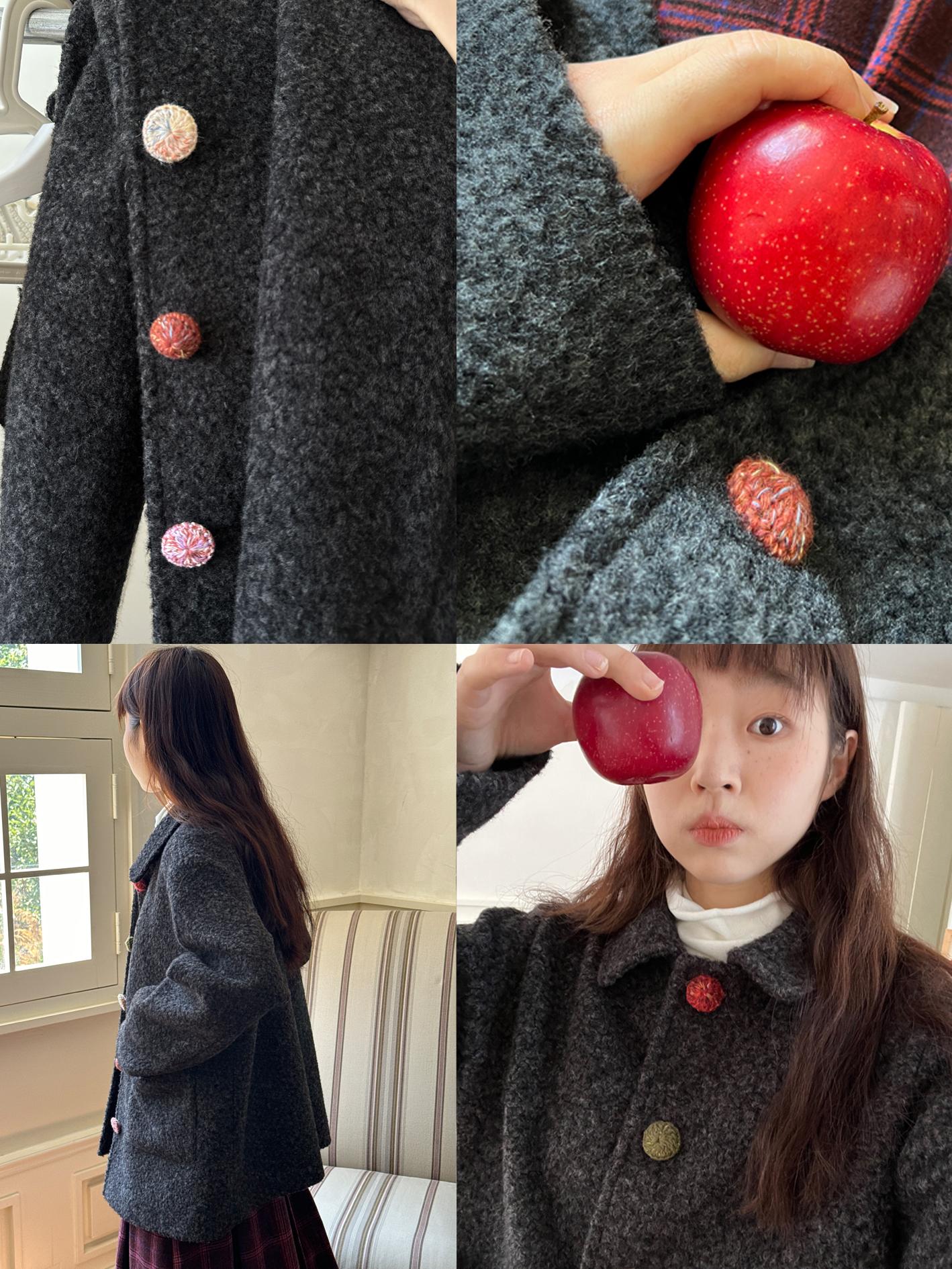 Floral Sweet Wine Handmade Wool Yarn Button Loose Coat in Mixed Gray - Trendy 90s-Inspired Wool Suit Outerwear Floral Sweet Wine Handmade Wool Yarn Button Loose Coat in Mixed Gray - Trendy 90s-Inspired Wool Suit Outerwear