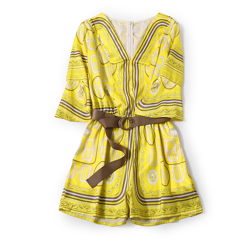 Floral V-Neck Jumpsuit for Women - Summer Split Flared Sleeve Design with Elastic Waist - European Style Fashion Floral V-Neck Jumpsuit for Women - Summer Split Flared Sleeve Design with Elastic Waist - European Style Fashion