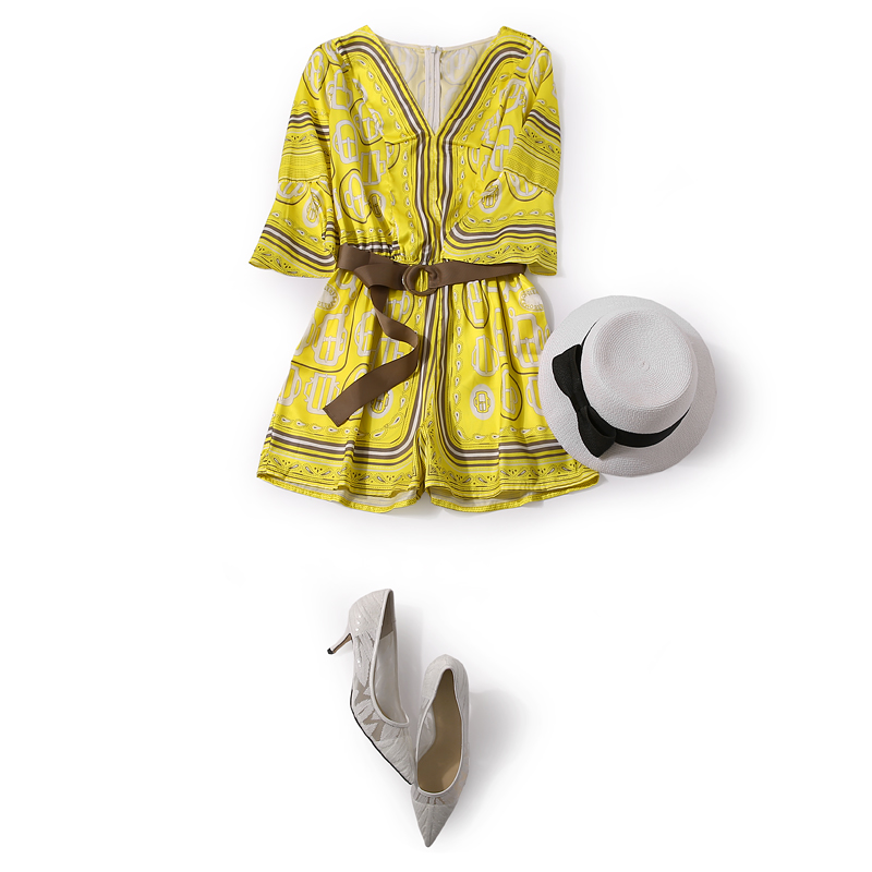 Floral V-Neck Jumpsuit for Women - Summer Split Flared Sleeve Design with Elastic Waist - European Style Fashion