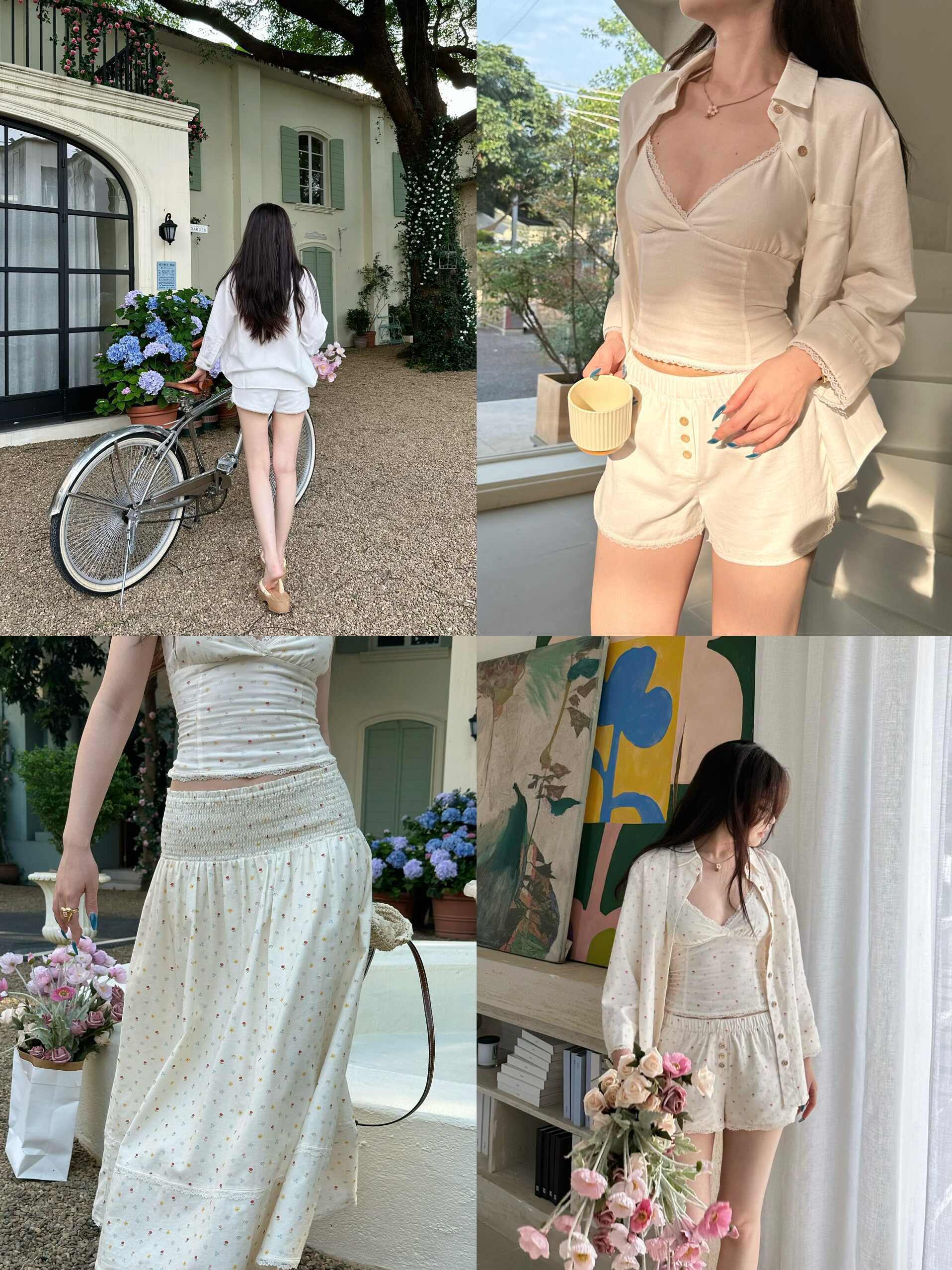 Floral Vacation Style Four-Piece Set in French White - Trendy Summer Outfit for Girls, Perfect for 90s and Y2K Inspired Looks Floral Vacation Style Four-Piece Set in French White - Trendy Summer Outfit for Girls, Perfect for 90s and Y2K Inspired Looks