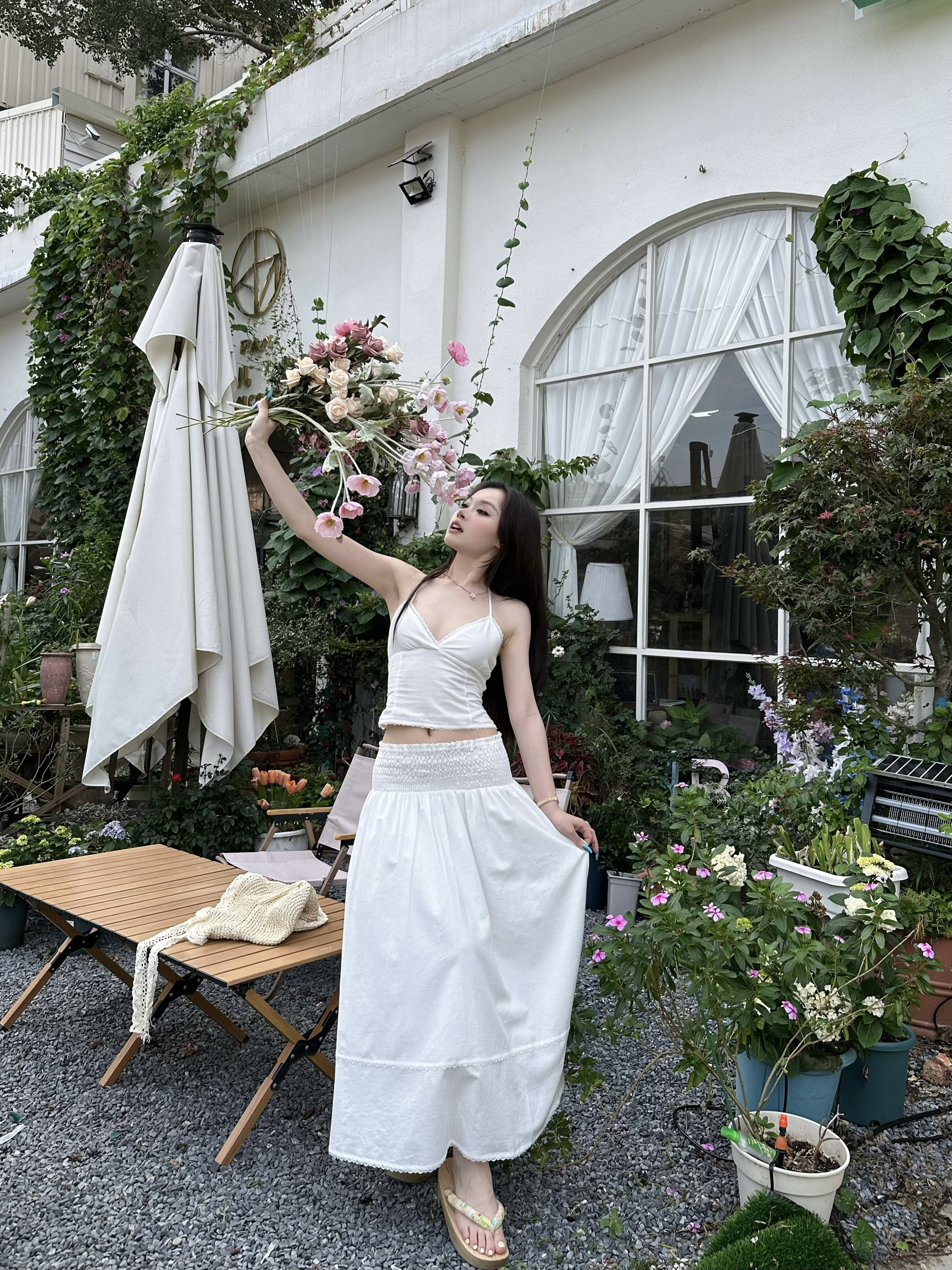 Floral Vacation Style Four-Piece Set in French White - Trendy Summer Outfit for Girls, Perfect for 90s and Y2K Inspired Looks