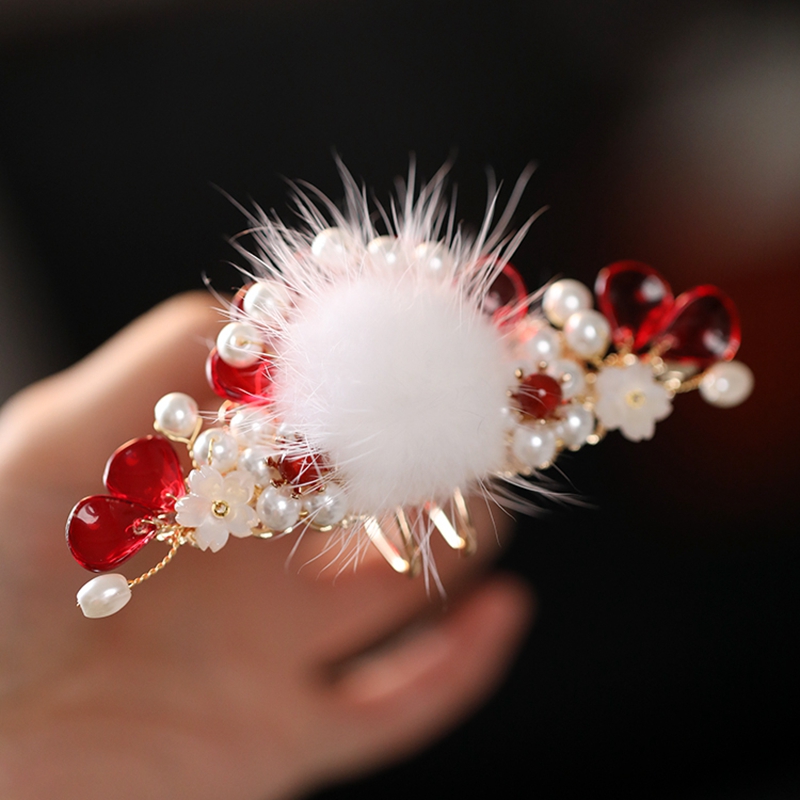 Fluffy Hanfu Hair Crown - Ancient Style U-Shaped Hairpin for Women, Autumn Winter Accessories, Perfect for Traditional Costumes