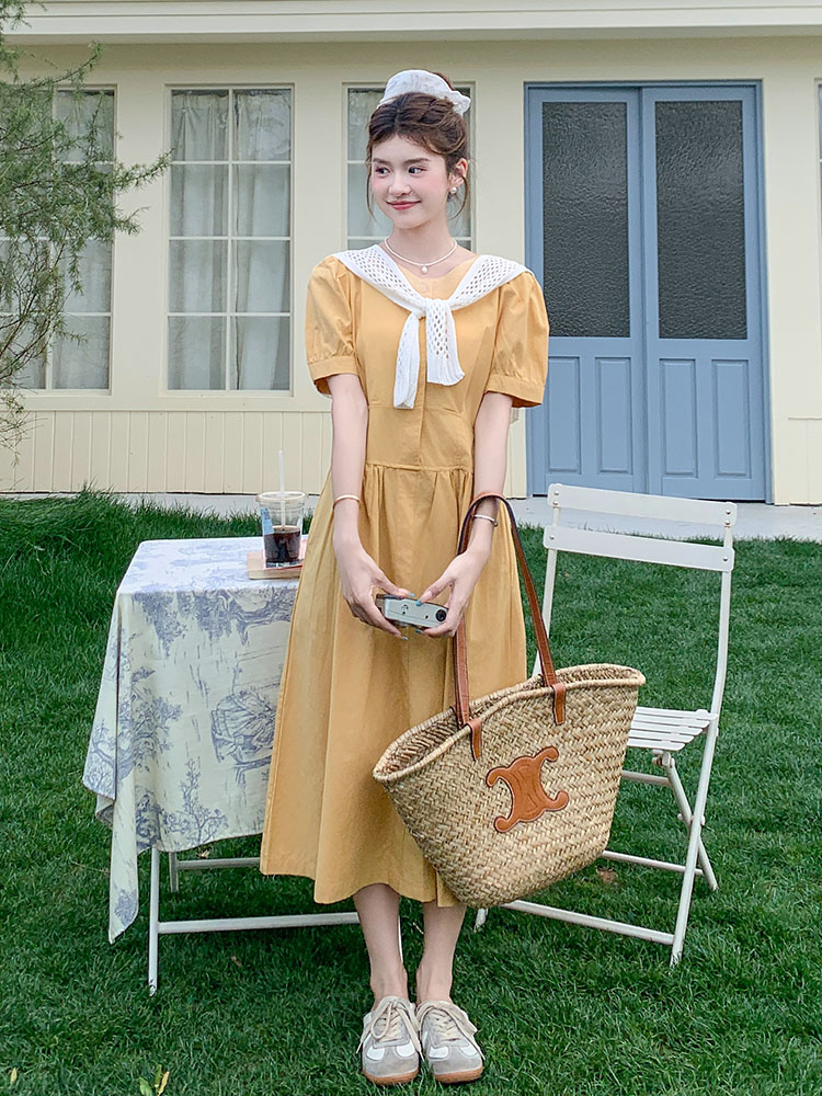 Forest-Style Sweet Lace Shawl Puff Sleeve A-Line Dress for Women - 2025 Summer Fashion, Perfect for Petite Figures Forest-Style Sweet Lace Shawl Puff Sleeve A-Line Dress for Women - 2025 Summer Fashion, Perfect for Petite Figures