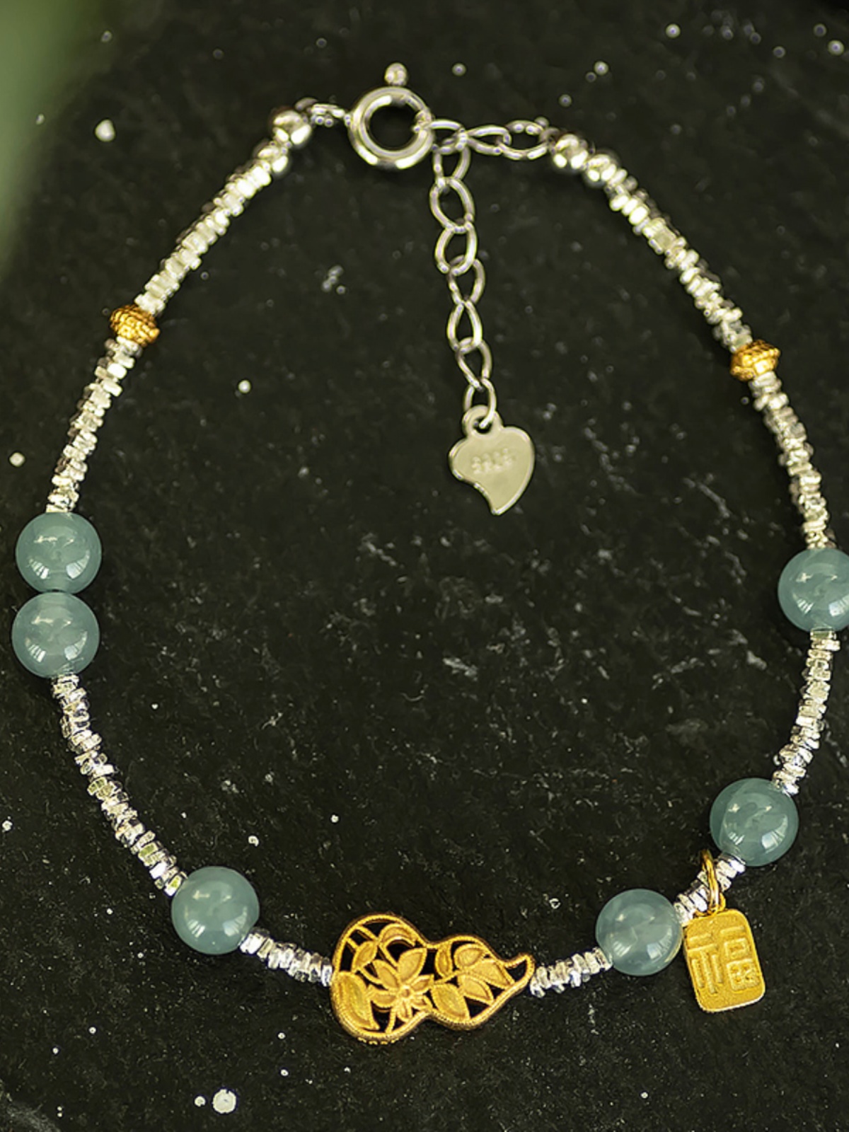 Fragmented Silver Gourd Bracelet for Women - Pure Silver 925 Light Luxury Hand Ornament in Jade New Chinese Style Elegance Fragmented Silver Gourd Bracelet for Women - Pure Silver 925 Light Luxury Hand Ornament in Jade New Chinese Style Elegance