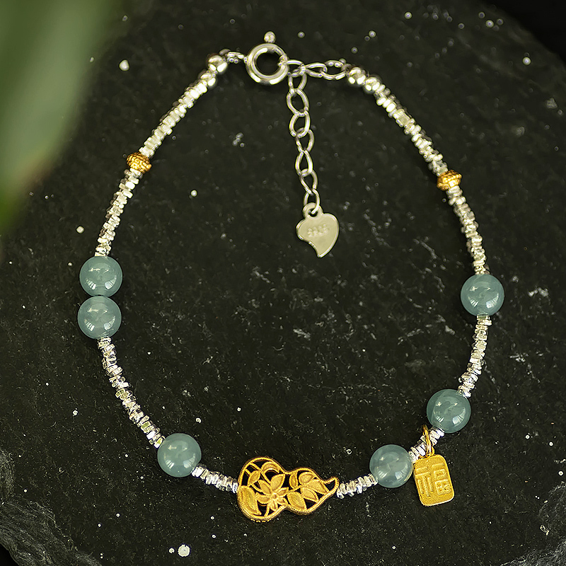 Fragmented Silver Gourd Bracelet for Women - Pure Silver 925 Light Luxury Hand Ornament in Jade New Chinese Style Elegance