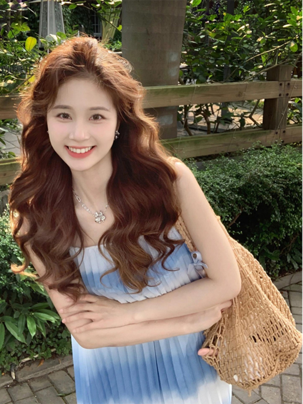 French Blue Gradient Pleated Chiffon Camisole Dress for Women - Summer Seaside Vacation Style, Ethereal Vibe French Blue Gradient Pleated Chiffon Camisole Dress for Women - Summer Seaside Vacation Style, Ethereal Vibe