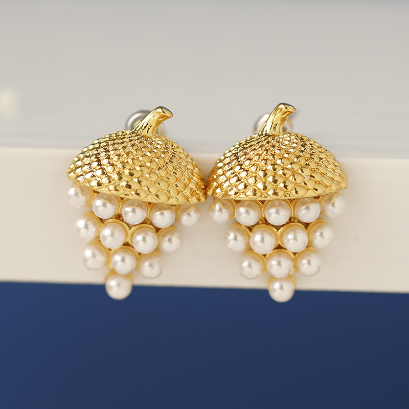 French Gold-Plated 925 Silver Grape Earrings for Women - Elegant Valentine's Day Gift for Dinner Date