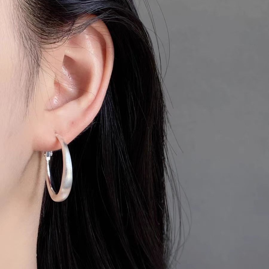 French Minimalist Brushed Hoop Earrings for Women - 925 Silver, Versatile Stylish Design for Everyday Wear French Minimalist Brushed Hoop Earrings for Women - 925 Silver, Versatile Stylish Design for Everyday Wear