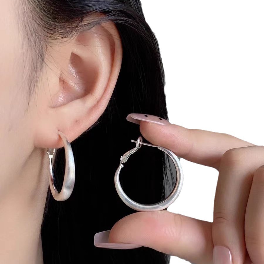 French Minimalist Brushed Hoop Earrings for Women - 925 Silver, Versatile Stylish Design for Everyday Wear French Minimalist Brushed Hoop Earrings for Women - 925 Silver, Versatile Stylish Design for Everyday Wear