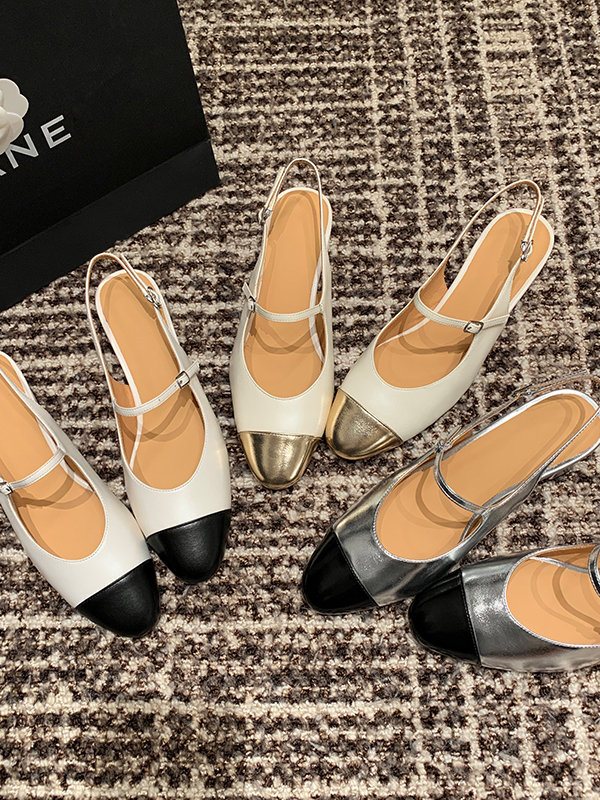 French-Style Color-Blocking Open-Toe Chunky Heel Mary Jane Sandals for Women - Backless Silver Summer Heels French-Style Color-Blocking Open-Toe Chunky Heel Mary Jane Sandals for Women - Backless Silver Summer Heels