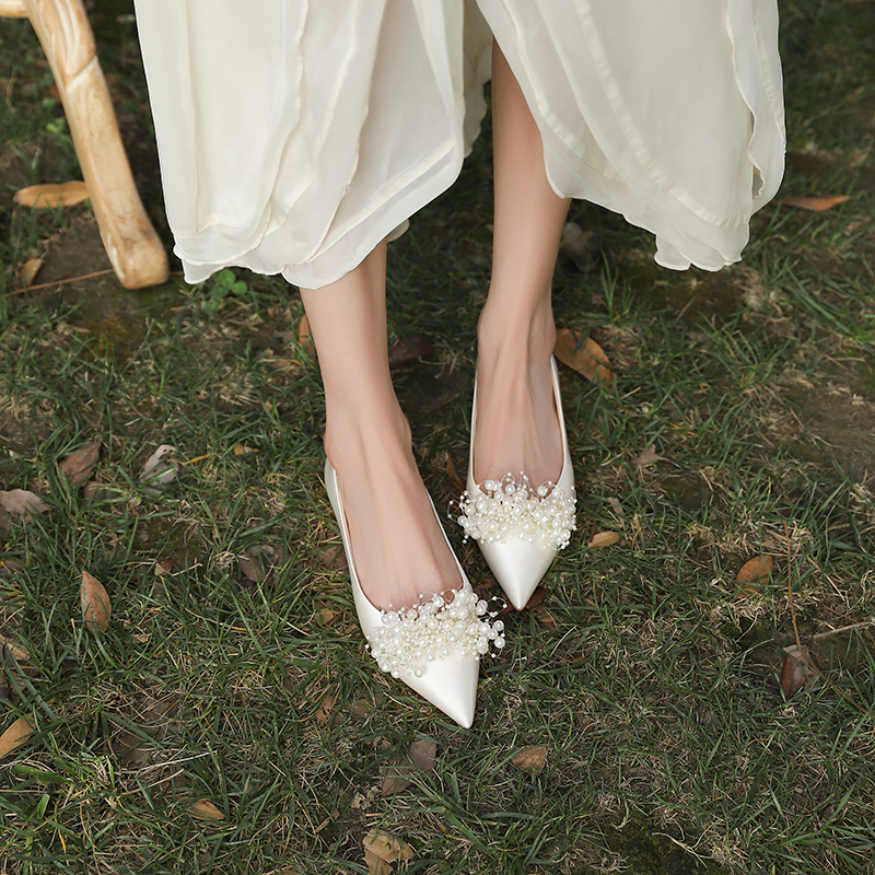 French Style Flat Wedding Shoes for Brides - Comfortable Bridal Loafers for Pregnant Women, Large Size, Perfect for Daily Wear