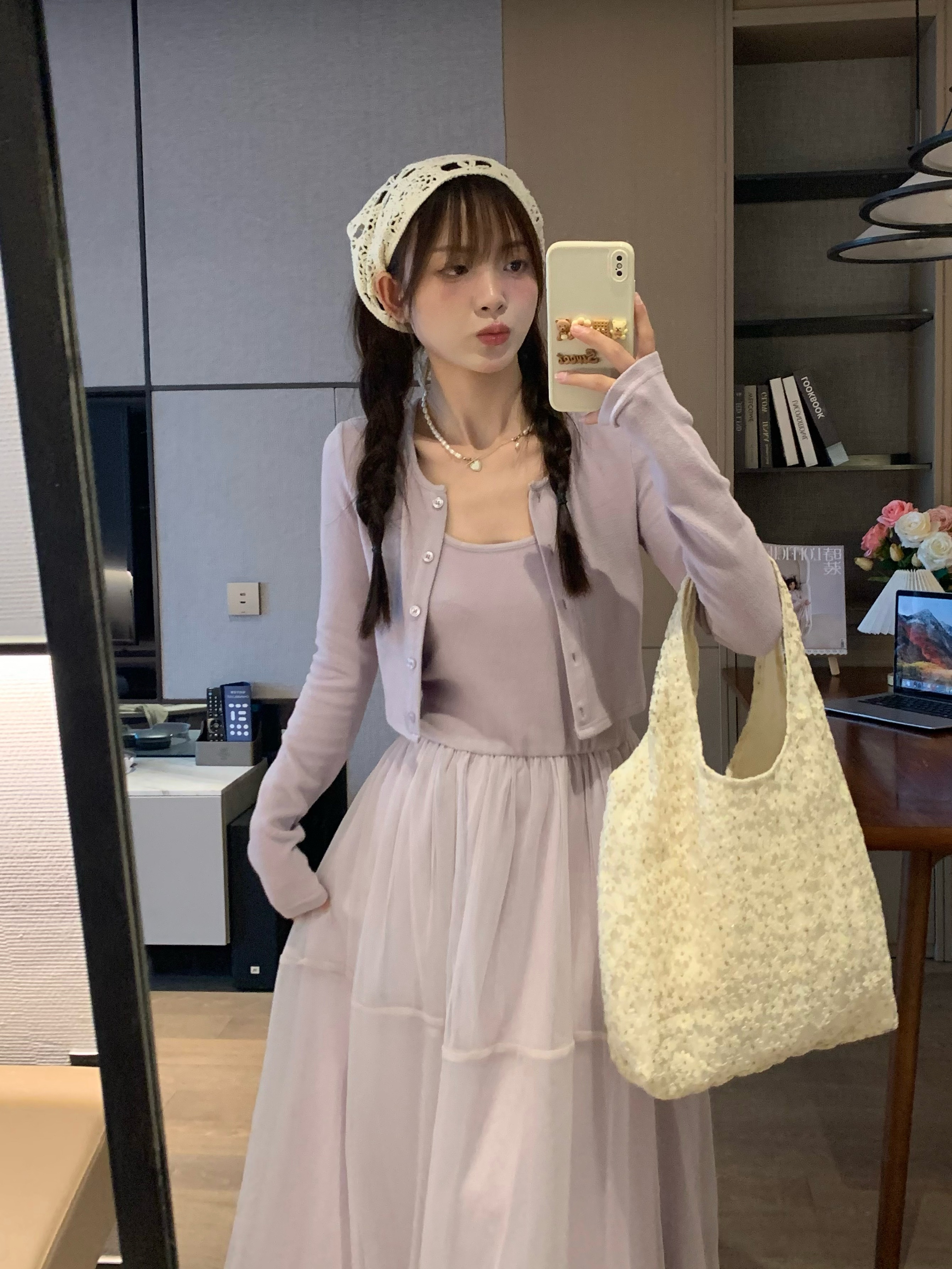 French Style Halter Midi Dress in Purple – Slim Fit Spring Dress for Beach Vacations & Date Nights