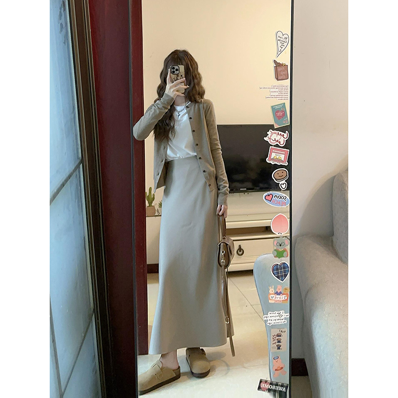 French-Style High-End Two-Piece Set: Fitted Knitted Cardigan and Half-Length Skirt for Women - Autumn Winter Fashion French-Style High-End Two-Piece Set: Fitted Knitted Cardigan and Half-Length Skirt for Women - Autumn Winter Fashion