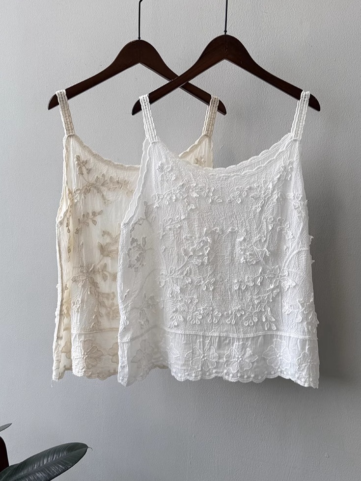 French-Style Hollowed-Out Heavy Embroidery Jacquard Lace Camisole - Unique Loose Summer Top for Women 2025 French-Style Hollowed-Out Heavy Embroidery Jacquard Lace Camisole - Unique Loose Summer Top for Women 2025