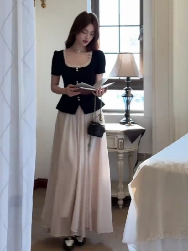 French-Style Lace Spliced Short-Sleeve Top & High-Waisted Skirt Two-Piece Set for Women - Chic Summer Outfit, Y2K Fashion French-Style Lace Spliced Short-Sleeve Top & High-Waisted Skirt Two-Piece Set for Women - Chic Summer Outfit, Y2K Fashion