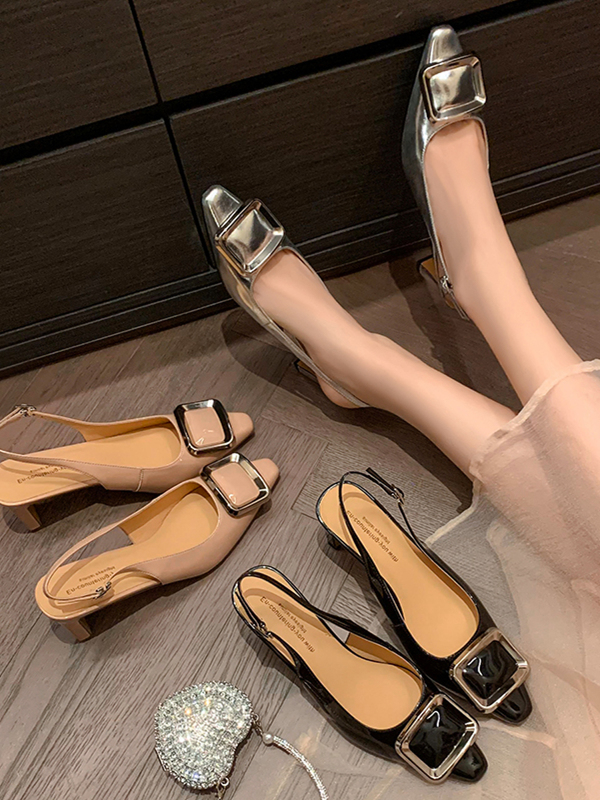 French-Style Open-Back Toe Cap Chunky Heel Sandals for Women - Versatile Metal Square Buckle High Heels 2025 Fashion French-Style Open-Back Toe Cap Chunky Heel Sandals for Women - Versatile Metal Square Buckle High Heels 2025 Fashion