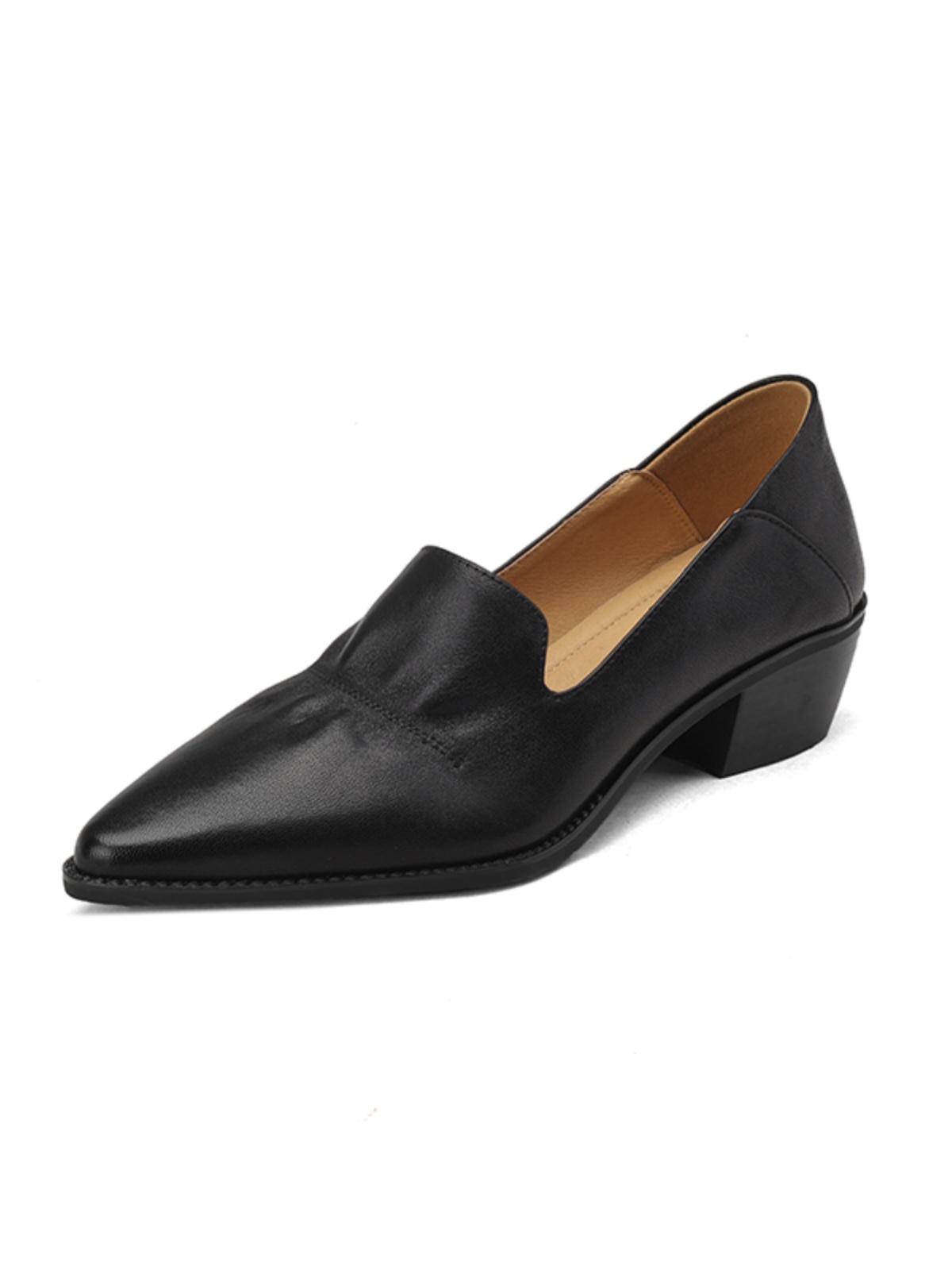 French-Style Pointed Toe Chunky Heel Slip-On Shoes for Women, Retro Mid-Heel Leather Grandma Shoes, Sizes 40-41 French-Style Pointed Toe Chunky Heel Slip-On Shoes for Women, Retro Mid-Heel Leather Grandma Shoes, Sizes 40-41