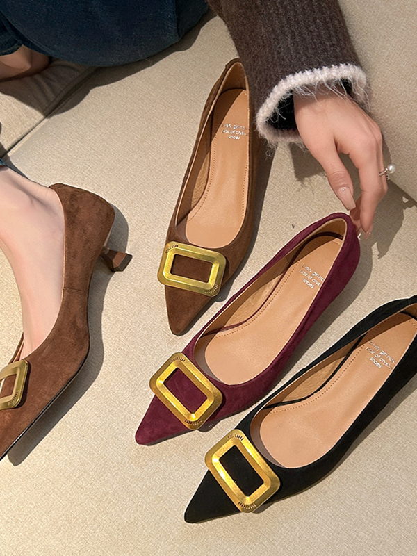 French-Style Pointed-Toe High Heels with Square Buckles - Comfortable Shallow Mouth Commute Shoes for Spring 2025 French-Style Pointed-Toe High Heels with Square Buckles - Comfortable Shallow Mouth Commute Shoes for Spring 2025