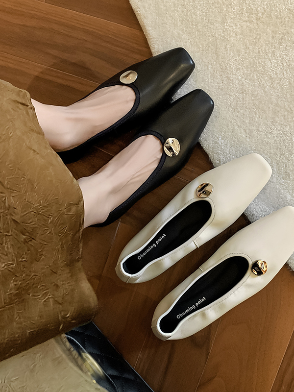 French-Style Sheepskin Square-Toe Flats for Women, Ultra-Soft Comfort Loafers with Metal Buckle, Perfect for Spring and Autumn French-Style Sheepskin Square-Toe Flats for Women, Ultra-Soft Comfort Loafers with Metal Buckle, Perfect for Spring and Autumn
