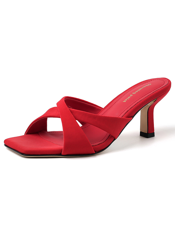 French-Style Square-Toe Thin-Heeled Cross Strap Sandals - Genuine Leather Open-Toe Summer Footwear for Skirts and Dresses French-Style Square-Toe Thin-Heeled Cross Strap Sandals - Genuine Leather Open-Toe Summer Footwear for Skirts and Dresses