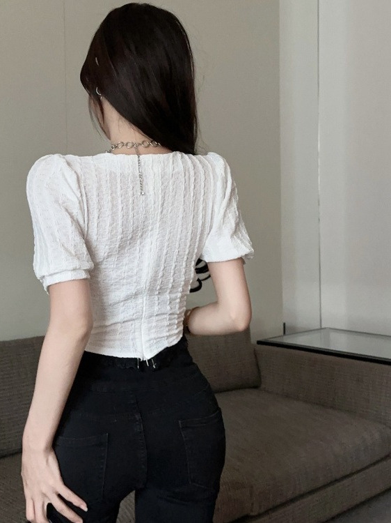 French-Style Sweet Lace Puff Sleeve Chiffon Shirt for Women - Trendy Slim-Fit Short Top, Age-Reducing Fashion French-Style Sweet Lace Puff Sleeve Chiffon Shirt for Women - Trendy Slim-Fit Short Top, Age-Reducing Fashion